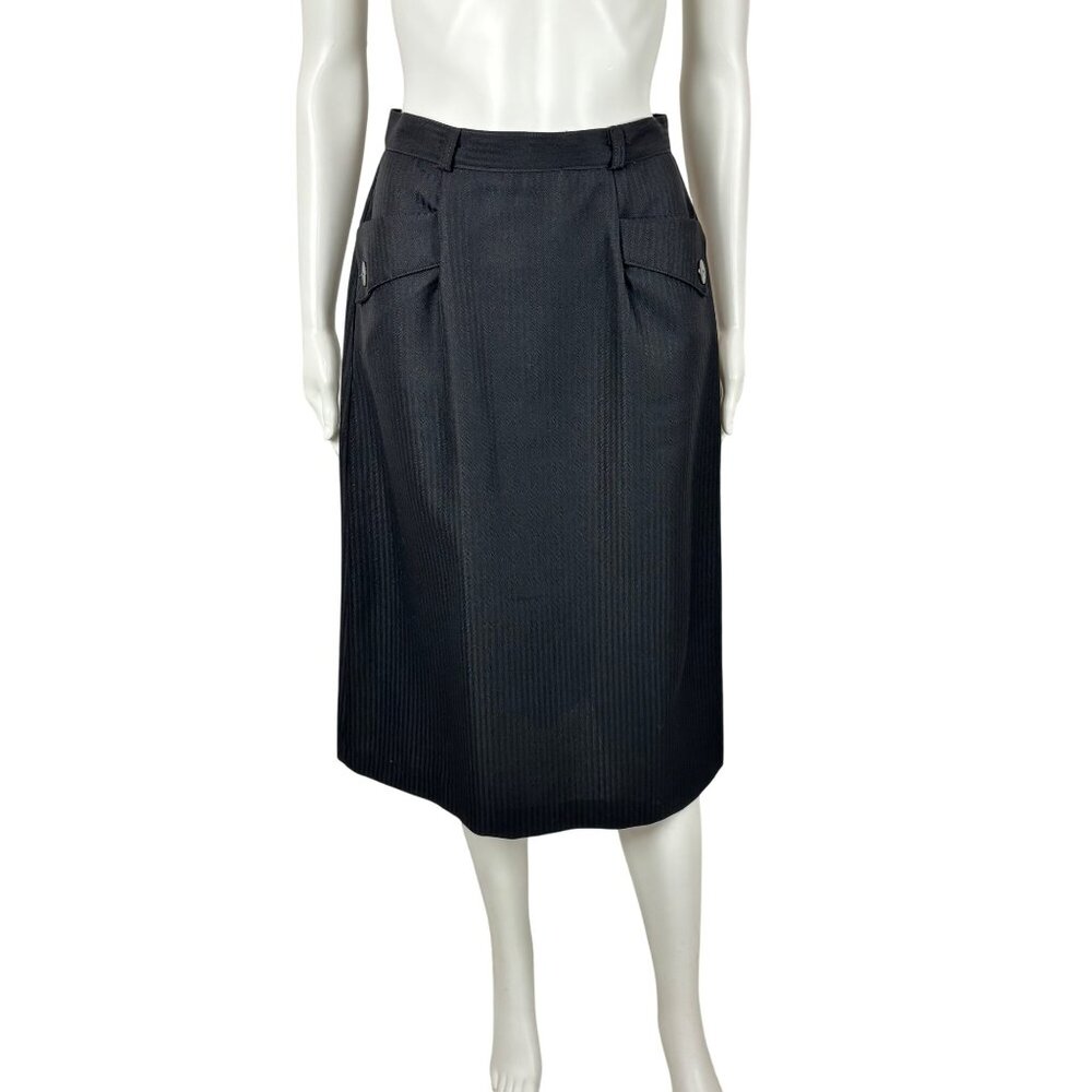 Vintage 70s Black Skirt Women's Small Striped Retro 50s Style High Waisted Hip